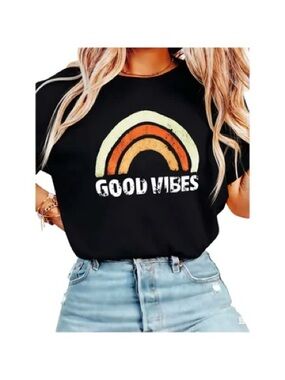 🌈 “Good Vibes” Rainbow Graphic Tee